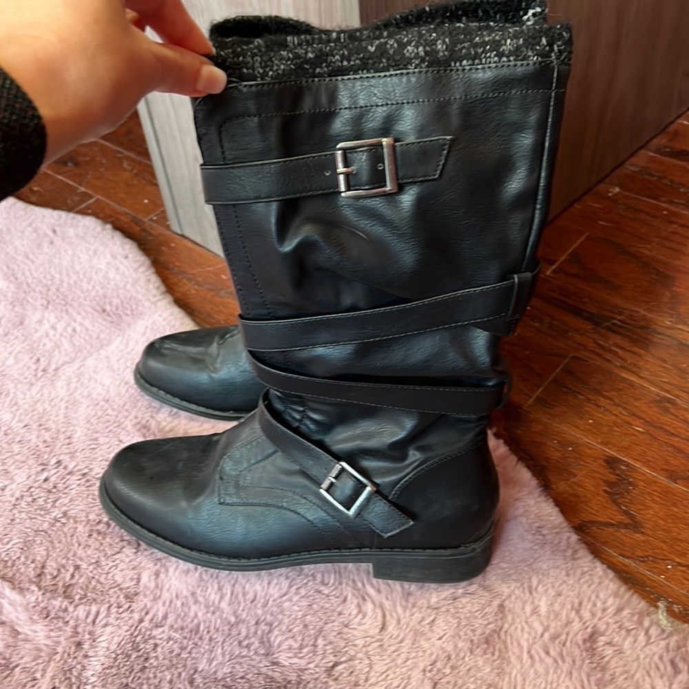 Black mid calf boots